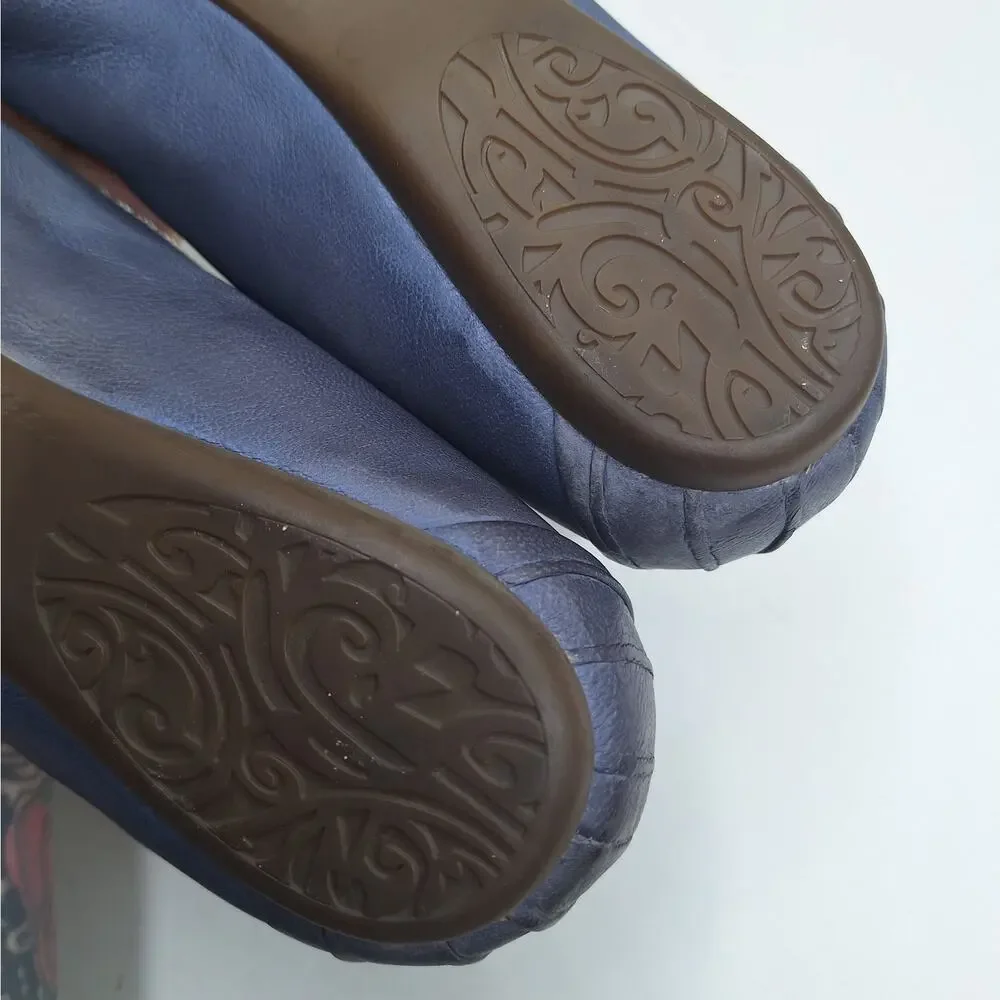 Clarks Artisan Ballet Flats Blue Leather Slip On 12 Bow Comfort Artsy Fairy Boho